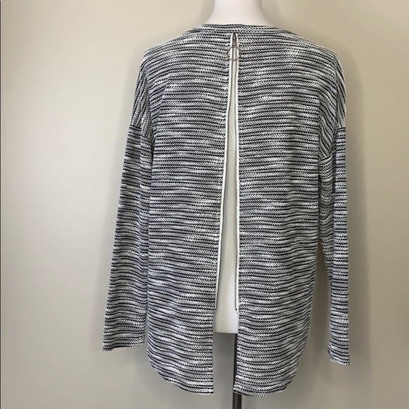 DOE & RAE Black White Striped Crew Knit Sweater S - Picture 7 of 9